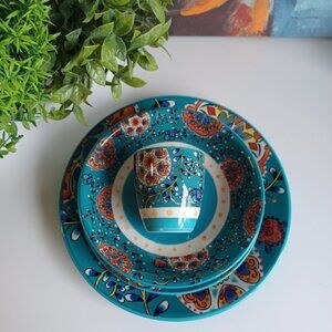 Blue Vintage Floral Ceramic Dinnerware 4-Piece Set | Microwave & Dishwasher Safe